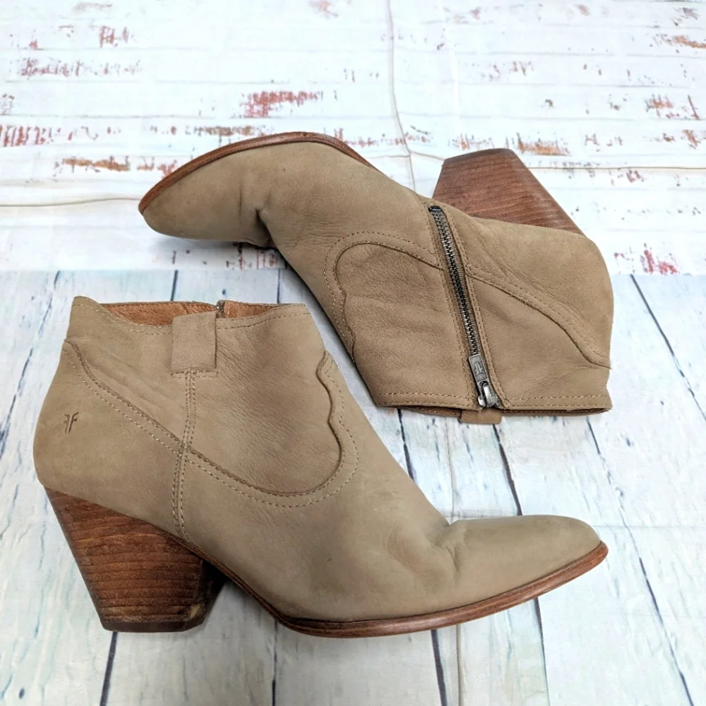 Frye leather cowgirl ankle booties with heels. - Picture 1 of 9